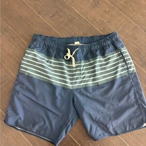 Fair Harbor Men's Navy and Green Striped Swim Trunks